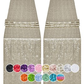 Hahuho 2PCS 12x72 Inch Sequin Table Runner Champagne Glitter Table Runner for Party, Wedding, Bridal Baby Shower, Event Decorations（2PCS, 12x72 Inch, Champagne）