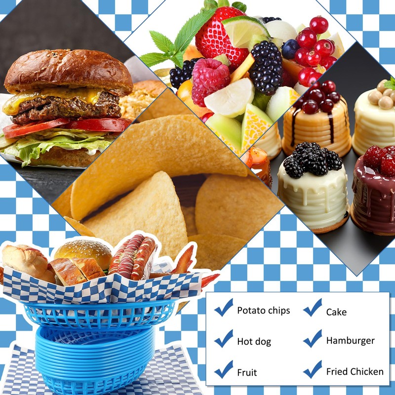 12 Pcs Fast Food Baskets with 60 Pcs Paper Liners