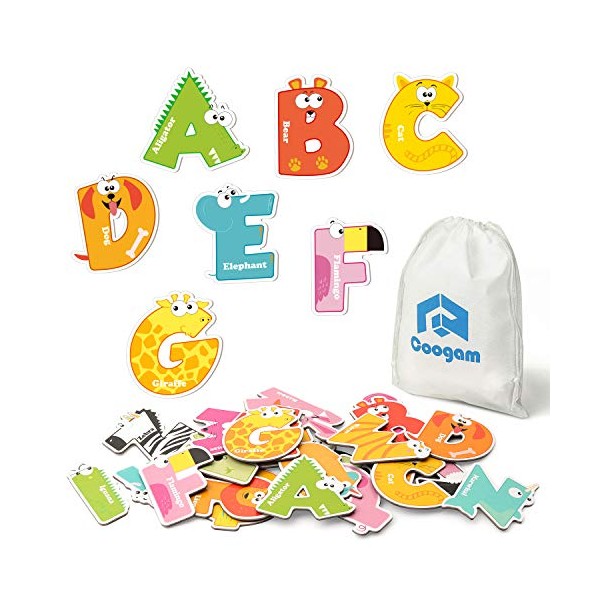 Coogam Magnetic Letters 26Pcs Jumbo ABC Alphabet Colorful Animal Shape Large Uppercase Fridge Magnets Educational Toy Set Learning Spelling Games for Kids 3 4 5 Years Old
