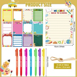 Yeaqee 12 Sets Back to School Notepad Pens Gifts Bulk 12 Colorful Self Stick Notes 12 Welcome Back Pens 12 Ribbons for Student Classroom Office School Favors Supplies