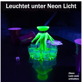 Schnapskrake ® - Getränkeverteiler für 8 Personen - leuchtet im Neon Licht - 18 Geburtstag Geschenk - Party Zubehör - Bar Butler - Ausgiesser - Einschenker (Neon grün, inkl. Gläser)