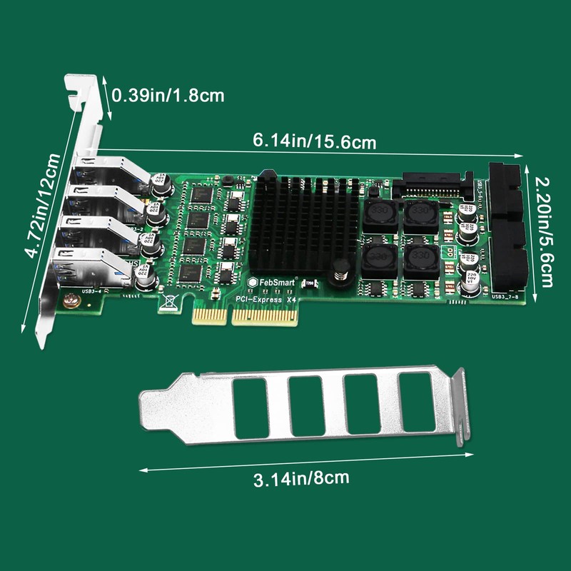 FebSmart Tarjeta PCIE Superspeed 5Gbps USB 3.0 de 8 puertos
