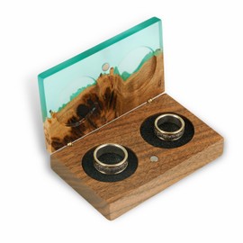 RWA Engagement Ring Box for Proposal - Premium Double Ring Boxes Epoxy Wood - Jewelry Box Organizer Display Case for Girlfriend, Woman, Fiancée, Wife - Exquisite Handcrafted Design - PIANO, aqua blue