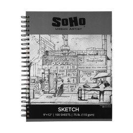 Soho Urban Artist Sketchpad (75lb/110gsm), 100 Sheets of Spiral Bound Sketch Book for Artist Pro & Amateurs, Colored Pencil, Charcoal and Graphite for Sketching, 9x12"