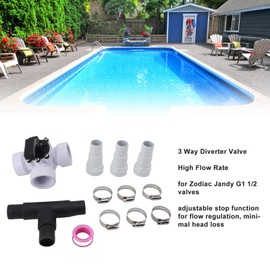 3 Way PVC Diverter Valve with 1 1/2 Inch Female Threaded Ball Valve,Swimming Pool Diverter Valve Hose Adapter with Hose Clamps Replacement Slip Valve Filter Hose Conversion Kit