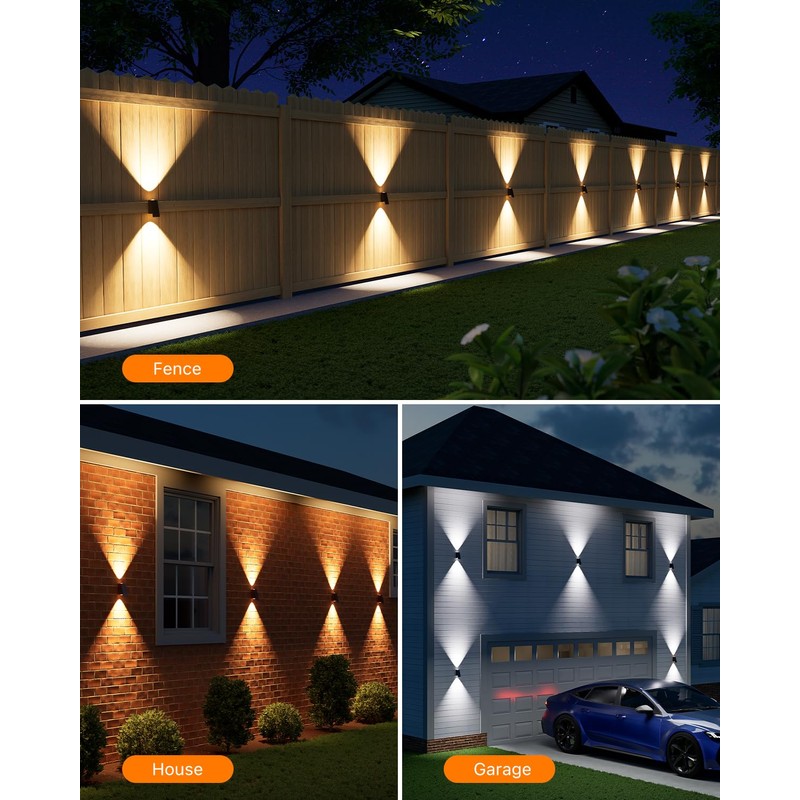 8 Pack Warm/Neutral/Cool White Solar Powered Fence Lights Up and