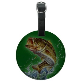 Largemouth Bass Fishing 1 Round Leather Luggage Card Suitcase Carry-On ID Tag