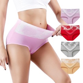 Honzadar Women Underwear Breathable Panties Cotton Tummy Control High Waist Briefs Full Coverage Panty Multipack F4-XL