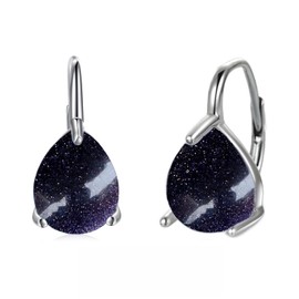 POPLYKE Teardrop Blue Sandstone Leverback Earrings for Women 925 Sterling Silver Blue Sandstone Earrings September Birthstone