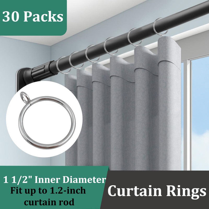 30 Packs Curtain Rings with Eyelets, Metal Drapery Clips Hooks,