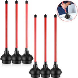 Domensi 6 Pcs Toilet Plunger Bulk Heavy Duty Rubber Plug for Bathroom Suction Cup Double Thrust Force Commercial Bowl Plunger Pump Clogged for Bathroom Hotel Stores 20.5"x 4" (Red)