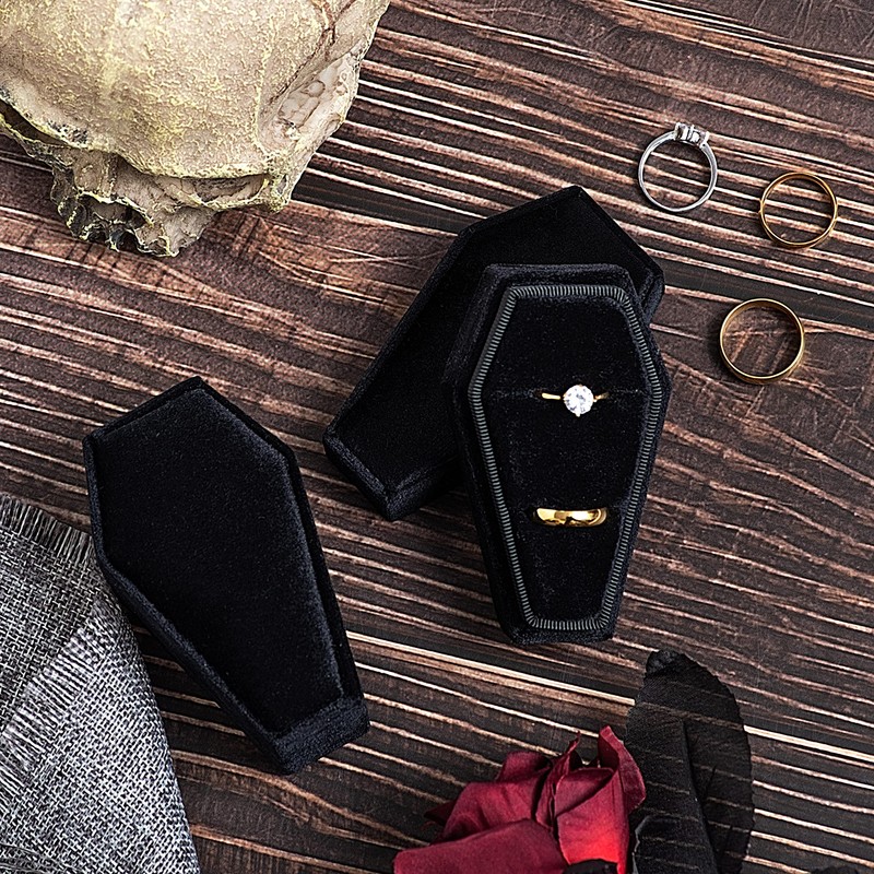 POKOFO Velvet Coffin Ring Box Case Holder for Gothic Wedding