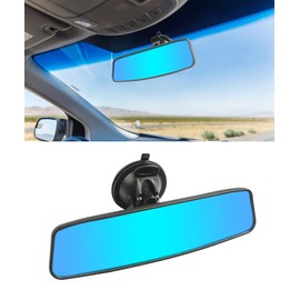 ESEWALAS Suction Cup Rear View Mirror,Anti-Glare HD Car Interior Rearview Mirror with Adjustable Suction Cup,Universal Thickened Inside Rearview Mirror, Car Mirror for RV Marine Auto (Blue)