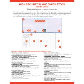 EZ Checks High Security Check Paper with Hologram & 20 Security Features | 500 Sheets | QuickBooks Compatible (Blue/Maroon, Check at Top)