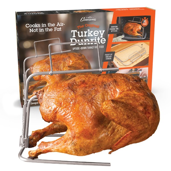 Turkey Roaster - Original Upside Down Turkey Dunrite Stainless Steel Cooker - Keeps Juices Inside Meat, Not Outside the Pan - Easy To Use for Poultry Cooking - Cooks Meat in the Air Not in the Fat