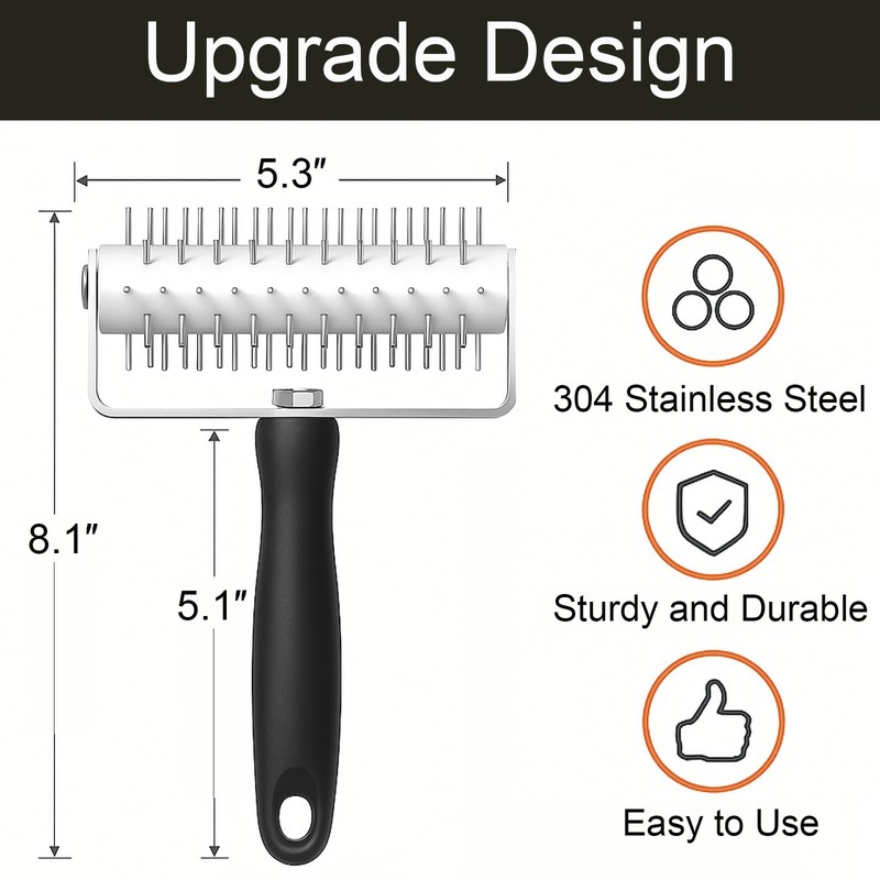 EVEDMOT Pizza Dough Docker Roller Stainless Steel, Pin Puncher Dough