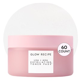 Glow Recipe LHA + AHA - Tóner exfoliante coreano para la cara, minimizador de poros, almohadillas de tóner hidratantes, 5 ácidos suaves, enzimas de sandía, botánicos hidratantes (60 almohadillas