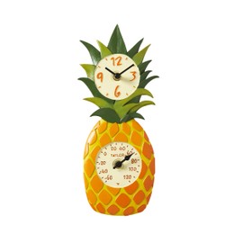 Taylor Pineapple Poly Resin Indoor and Outdoor Clock and Thermometer, 12 Inch, Multi-Color