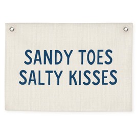 CEBTHN Beachy Wall Decor – Sandy Toes Salty Kisses Linen Canvas Banner, Coastal Summer Hanging Flag, Surf Decor for Beach House, Nautical Wall Art, 20x30 Inch