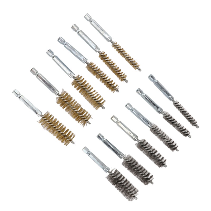 12PCS Bore Brush Copper and Iron 304 Stainless Steel Bristles