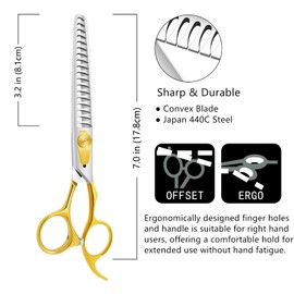 HASHIMOTO Chunkers Dog Grooming Scissors, Dog Shears for Thick Coats, 18 Teeth, 7.0 inch, 70% Thinning Rate for Thick Fur Trimming, Light Weight, Balanced, Designed for Professional Pet Groomers.