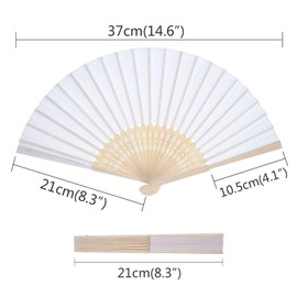Hand Held Fans Silk Bamboo Folding Fans Handheld Folded Fan for Church Wedding Gift, Party Favors, DIY Decoration (White,120 Pack)