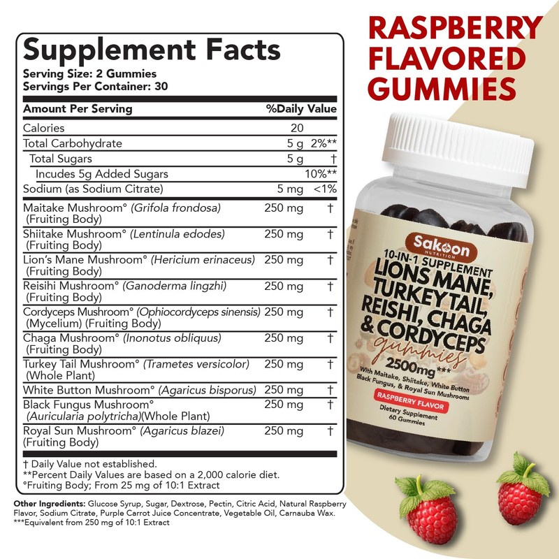 Sakoon nutrition Lions Mane Mushroom Gummies with Turkey Tail, Reishi