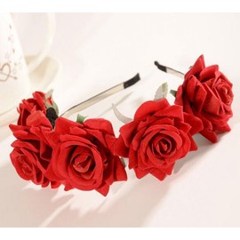 CHSYOO Red Headband Rose Headband Ladies Flower Headband Girl Flower Tiara for Wedding Bride Bridesmaid Birthday Party Kids Party