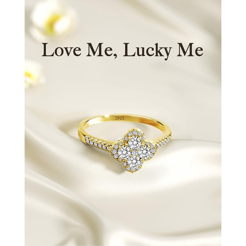 Gemtailor 1.3ct Four Leaf Clover Moissanite Lucky Ring for Women(Gold