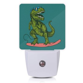 Oeaskly Dinosaur Night Light,Happy Dinosaur Surfer Night Lights Plug into Wall with Dusk to Dawn Light Sensors 0.5W Dim Night-Lights for Bedroom