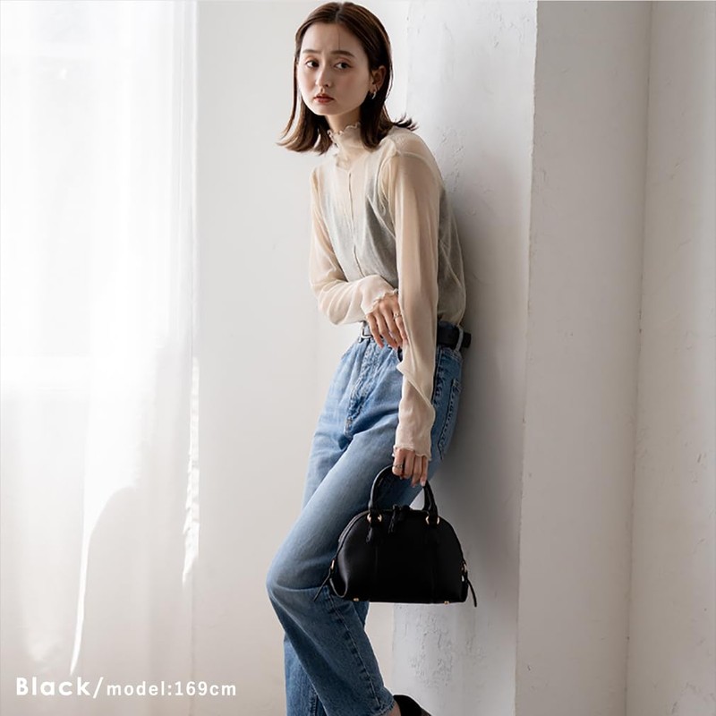 VITAFELICE Round Zipper 2-Way Mini Handbag for Women inb-10160p, Black,
