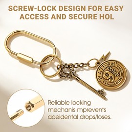 6Pack Brass Keychain Carabiner Clip with Secure Screw Locking, Gold Key Rings for Keys, Screw Lock Key Chain Organizer Holder for Outdoor Camping Backpack Bags Luggage Tags Paracord Lanyard Anti-Theft