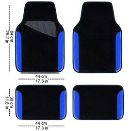 CAR PASS Rainbow Waterproof Universal Fit Faux Leather Car Carpet- Anti-Slip Nibbed Backing Floor Mats for SUV, Vans, Sedans, Trucks, Automotive Set of 4pcs (Black with Blue)