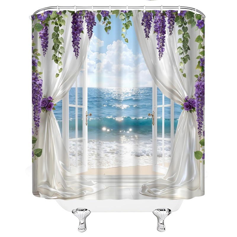 CCXTCZ Ocean Beach Shower Curtain Coastal Blue Sea Summer Hawaiian