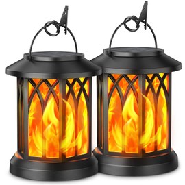 Letmy Solar Lantern, Flame, Solar Light, Outdoor, Solar Garden Light, Waterproof, Decorative Light, LED Light, Solar Panel Charging, Dawn, Auto On/Off, Suitable for Patios, Entryways, Parties, Set of 2
