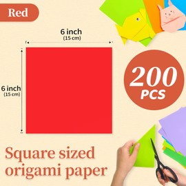 IOOLEEM Origami Paper, 200 Sheets, Red Origami Paper, 6 Inch Square, Double Sided Colored paper.