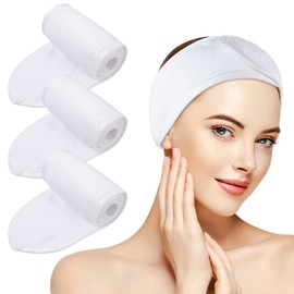 KinHwa Headbands for Washing Face Non-slip Make-up Headwraps Adjustable Hair Bands Fits All Head Sizes Perfect for Sports, Yoga, Workout or Bath 3 Pack - White