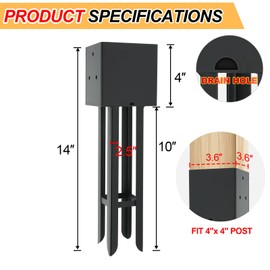 6 Pcs 4”x4“ Concrete Post Anchor,(Actual 3.6"x3.6") Wet Concrete Foundation Post Base Holder Support for Fence, Deck,Railing, Pergola Wood Post Bracket Anchor