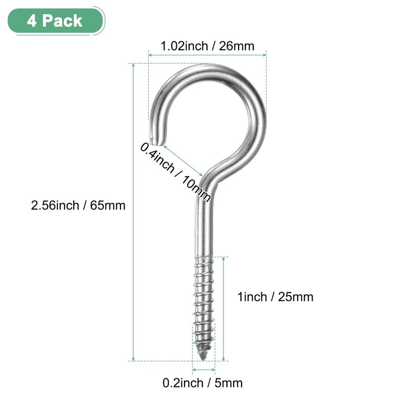 M METERXITY 4-Pack Hooks Screw, M5 304 Stainless Steel Heavy