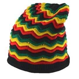 Nayt Rasta Long Slouchy Striped Wave Beanie Black Red Yellow Green