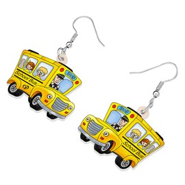 RAIDIN Acrylic Cute School Bus Teacher Student Dangle Earrings for Women Teacher Appreciation Jewelry Gifts for Back to School (Orange)