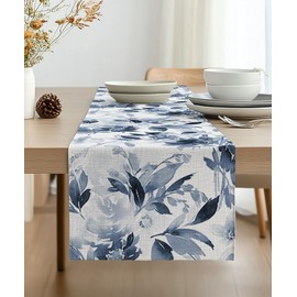 Vorysum Table Runner Blue Modern Abstract Table Runner Decorative Ink Painting Flowers Blossom Outdoor Table Runner Linen Table Runner Table Mats Kitchen Dining Table Decoration Indoor Holiday Party