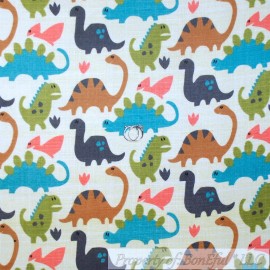 Signature BonEful Fabric FQ Cotton Flannel Quilt Brown Blue Gray Green Dinosaur Boy Print