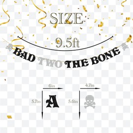 ShuanQ Bad Two the Bone Banner - Rock 2nd Birthday Anniversary Party Decoration - Rock N Roll Skull Bone 2nd Birthday Bunting Supplies