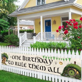 Hippeny Large Middle Earth Inspired Baby 1st Birthday Banner, One Birthday to Rule Them All Sign, Hobbitcore Theme Bday Party Decor, Medieval Baby Shower Decor