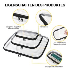 HQEUZ Transparent Bag with Double Zipper, PVC Transparent Toiletry Bag, Waterproof Storage Bag for Travel, Cosmetic Bag, Portable Hard Case Bag for Women and Men, Green, 3 Stk, Groß, Toiletry bag