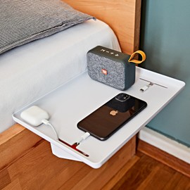 3 PAGEN® Bed Shelf, Bedside Table for Hanging Bed and Bunk Bed, Shelf for Cabin Bed with Cable Holder, Floating Bed Tray, Holds up to 11 kg, White, ABS