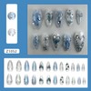 Blue Press on Nails Medium Almond Fake Nails with 3D