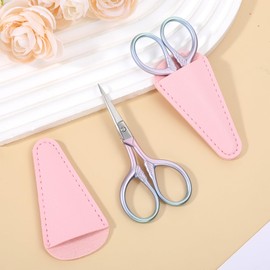 2 Pack Eyebrow Scissors, Stainless Steel Mustache Lash Scissors for Women, Pink Straight Tip Nose Hair Trimmer Scissor for Men, Women, Eyebrow, Facial Hair Beard, Eyelashes, Nail Scissor
