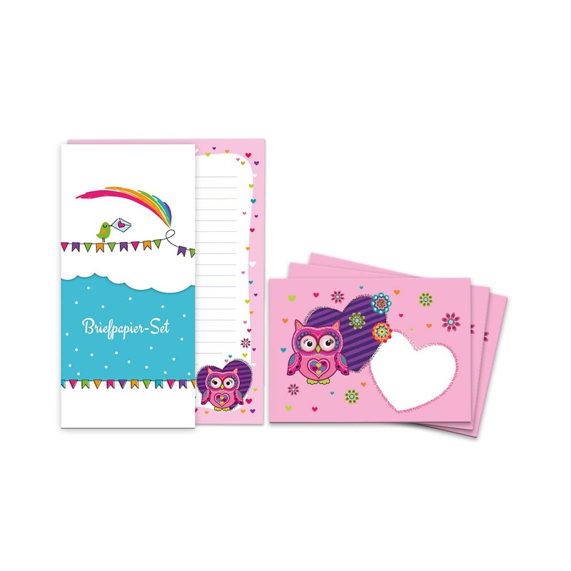 JuNa-Experten A5 Letter Paper Set with Envelopes Owl for Girls